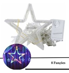 Cascata Estrelas Natal 138 Leds 2,5m 8 Funções RGB 110v