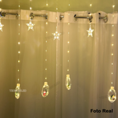 Cascata 130 LEDs Branco Quente 5 estrelas e 5 bolas figuras natalinas Bivolt - loja online