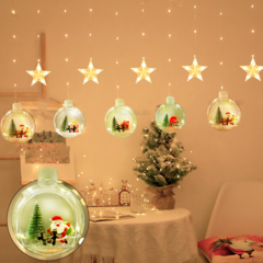 Imagem do Cascata 130 LEDs Branco Quente 5 estrelas e 5 bolas figuras natalinas Bivolt
