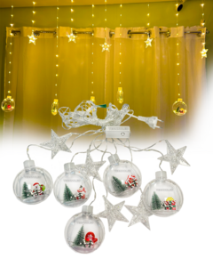 Cascata 130 LEDs Branco Quente 5 estrelas e 5 bolas figuras natalinas Bivolt na internet