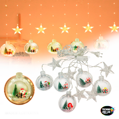Cascata 130 LEDs Branco Quente 5 estrelas e 5 bolas figuras natalinas Bivolt - comprar online