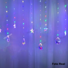 Cascata 130 LEDs RGB Colorido 5 estrelas e 5 bolas figuras natalinas Bivolt - loja online