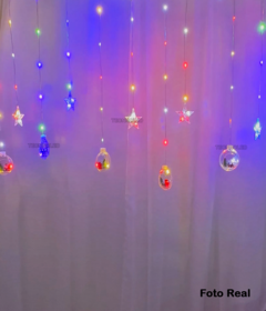 Imagem do Cascata 130 LEDs RGB Colorido 5 estrelas e 5 bolas figuras natalinas Bivolt