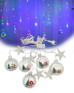 Cascata 130 LEDs RGB Colorido 5 estrelas e 5 bolas figuras natalinas Bivolt na internet