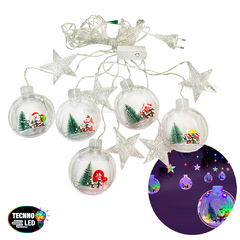 Cascata 130 LEDs RGB Colorido 5 estrelas e 5 bolas figuras natalinas Bivolt