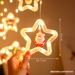 Cascata Cortina fio de fada 130 LEDs Branco Quente 5 estrelas e 5 arvores figuras natalinas Bivolt - loja online