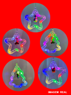 Imagem do Cascata Cortina fio de fada 130 LEDs RGB Colorido 5 estrelas e 5 arvores figuras natalinas Bivolt