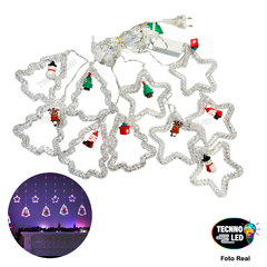 Cascata Cortina fio de fada 130 LEDs RGB Colorido 5 estrelas e 5 arvores figuras natalinas Bivolt