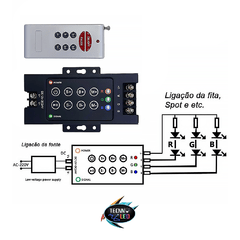 Controlador Rgb 360w Led Controle Sem Fio 8 Teclas - comprar online