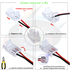 Conector Plug Emenda 2 vias Para fita de Led 12V 10mm 5050 3528 TL-1582 na internet