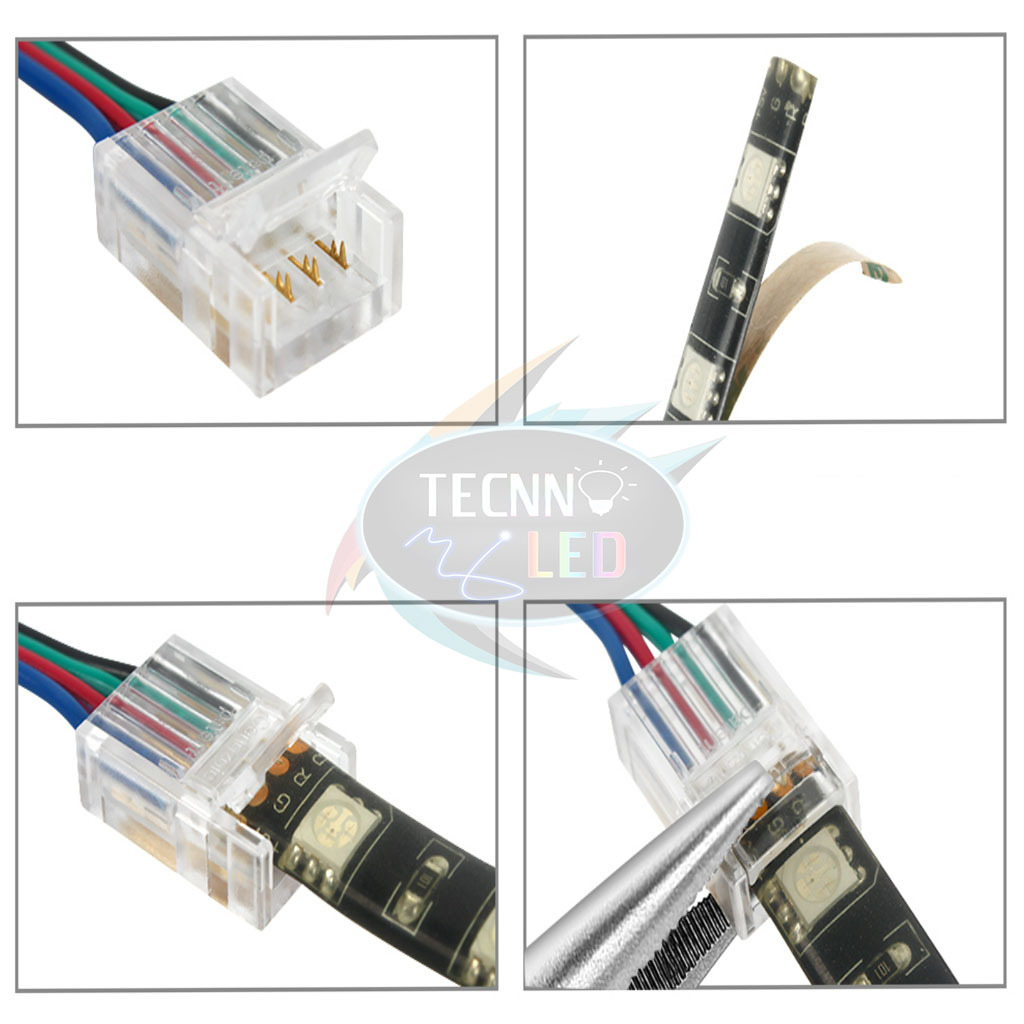 Conector Plug Emenda 4 vias para fita de led RGB Comprido 2 pontas 10mm  Tipo L TL-1583