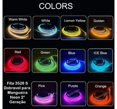 Mangueira Led Neon 2 Segunda Geracao 8mm + Fita de Led 3528S Dobravel 12v 600L rolo com 10mts Branco Quente - loja online