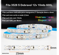 10mt Mangueira Neon 2 Segunda Geracao 8mm + Fita 3528S Dobravel 12v 600L rolo com 10mts Amarelo Ambar + Fresa + 2 cortador