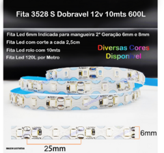 Mangueira Led Neon 2 Segunda Geracao 8mm + Fita de Led 3528S Dobravel 12v 600L rolo com 10mts Azul na internet