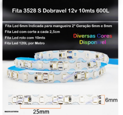 Mangueira Led Neon 2 Segunda Geracao 8mm + Fita de Led 3528S Dobravel 12v 600L rolo com 10mts Laranja