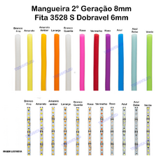 10mt Mangueira Neon 2 Segunda Geracao 8mm + Fita 3528S Dobravel 12v 600L rolo com 10mts Azul + Fresa + 2 cortador
