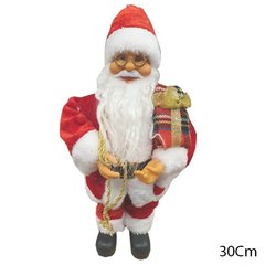 Boneco Papai Noel Saco e Caixa de Presente Natal Vermelho Luxo 30cm Enfeite P05