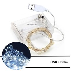 Fio Fada Cordão 10 Metro 100 Led Branco Frio Usb E Pilha