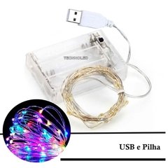 Fio Fada Cordão 10 Metro 100 Led RGB Colorido Usb E Pilha