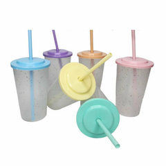 Vaso Plastico GLITTER 275cc con tapa y sorbete x 10 unid