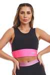 TOP CROPPED 2 EM 1 COMPRESS / PRETO/PINK EUFORIA CAJUBRASIL