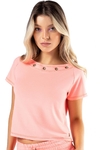 BLUSA MANGA CURTA MOVIE CORAL NEON LARANJA ZIG ZAG VESTEM