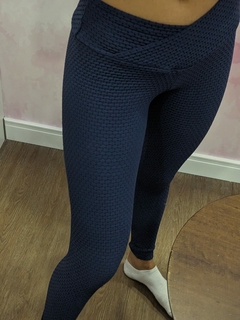 CONJUNTO TOP E LEGGING JACQUARD BROCADO BASICO AZUL MARINHO COD 190 - loja online