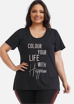 T-SHIRT HAPPINES PRETO PLUS SIZE CAJU BRASIL