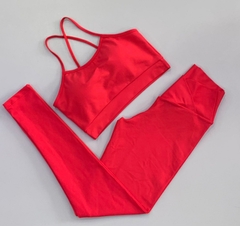 CONJUNTO LEGGING E TOP BASICO LISO POLIAMIDA VERMELHO COD189