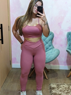 CONJUNTO LEGGING E TOP BASICO LISO POLIAMIDA ROSE COD 189