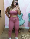 CONJUNTO LEGGING E TOP BASICO LISO POLIAMIDA ROSE COD 189 - BE Fitness store