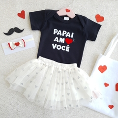 Conjunto Baby Saia Tule Papai Amo Você (Preto/Off-white)