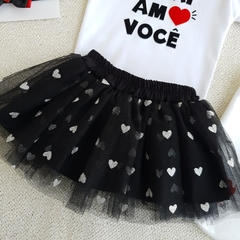 Conjunto Baby Saia Tule Papai Amo Você (Branco/Preta) - Picole Baby