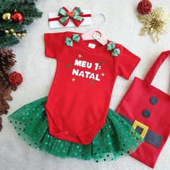 Conj. Baby Saia Tule 1° Natal (Vermelho/Verde) - comprar online