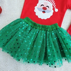 Conj. Baby Saia Tule Papai Noel (Vermelho/Verde) - Picole Baby