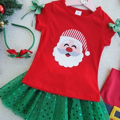 Conj. Kids Saia Tule Papai Noel (Vermelho/Verde) - loja online