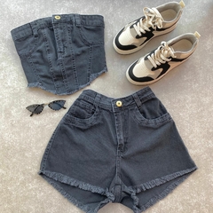 CONJUNTO JEANS CROPED E SHORTS- MAIS- - loja online