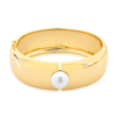 BRACELETE LARGO LISO COM 1 PÉROLA DOURADO - comprar online