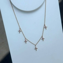 GARGANTILHA PINGENTE ESTRELAS ZIRCONIA COLORIDA DOURADO - comprar online