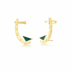 BRINCO EARCUFF FACETADO DETALHE TRIANGULO ESMALTADO VERDE DOURADO - comprar online