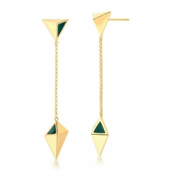 BRINCO PENDULO FACETADO DETALHE TRIANGULO ESMALTADO VERDE DOURADO - comprar online