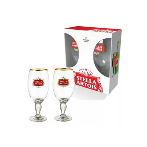 2 Copas De Cerveza Stella Artois Borde Dorado 330 Ml En Caja
