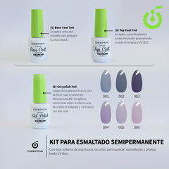 KIT ESMALTADO SEMIPERMANENTE 7ML (6 colores tonalidades lilas+ base+ top ) CHERIMOYA - comprar online