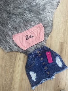 Saia botão jeans escura - Nanda Looks