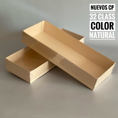 MINI PACK x 6 u CP 32 CLASS (32x12x5 cm) CONTAINER DE PASTELERIA PARA PETIT FOURS - Nuevo! Color natural