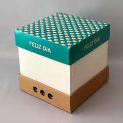 Mini Pack x 2 u FELIZ 05 - DRIP BOX 25 - FELIZ DIA CORAZONES ACQUA (25x25x25 cm)