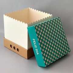 Mini Pack x 2 u FELIZ 05 - DRIP BOX 25 - FELIZ DIA CORAZONES ACQUA (25x25x25 cm) - wincopack