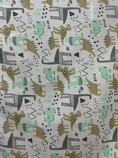 Pique Estampado - Dinosaurios Beige, Gris y Verde