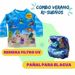COMBO REMERA CON FILTRO UV - Playa + PAÑAL PARA EL AGUA