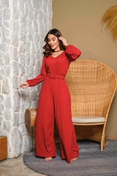 Macacão Pantalona com Cinto - Vermelho (Veste até 44/46) - comprar online